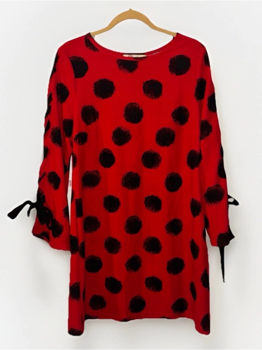 Aryeh Red Black Polka Dot Mini Shift Dress XL Kentucky Derby Lace Up Sleeve